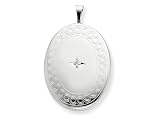 925 Sterling Silver 20mm Oval Diamond Locket - Chain Included LIFETIME WARRANTY