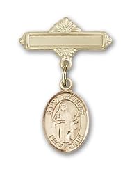Gold Filled Baby Badge with St. Brendan the Navigator Charm and Polished Badge Pin