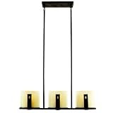 kitchen pendent lights:Kichler Lighting 42176OI Montara 3-Light Island Fixture, Olde Iron with Textured Linen Glass and Umber-Etched Inner Glass Cylinders