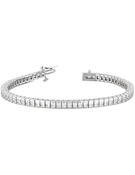 14KT White Gold Elegant Diamond Tennis Bracelet featuring 57 Channel Set Princess Cut Diamonds in a High Polished Setting. 8 CTW