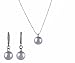 Necklace - Earrings Set - N499 - Glass Pearl Drop (10 mm) hung on 1 mm Ball Chain ~ Gray