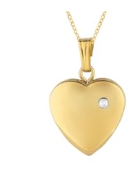 Gold over silver 0.01ct White Diamonds Heart Shaped Locket w/ one diamond Necklace (G-H, SI1-SI2)