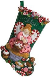 Bucilla 18-Inch Christmas Stocking Felt Applique Kit, Cupcake Angel