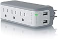 Belkin 3-Outlet Mini Travel Swivel Charger Surge Protector with Dual USB Ports, 5 Charging Outlets Total (1 AMP / 5 Watt)