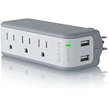 Belkin 3-Outlet Mini Travel Swivel Charger Surge Protector with Dual USB Ports, 5 Charging Outlets Total (1 AMP / 5 Watt)