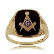 Masonic Onyx Compass and Square Ring in Solid Yellow Gold