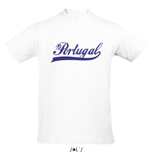 T-Shirt Portugal Oldschool LÄNDERSHIRT EM / WM FAN Trikot S-XXL , White – blau , L