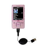 Einziehbares USB Kabel f�r Sony Walkman NWZ-A728 mit Hot Sync und aufladen Einsatzm�glichkeiten  von Gomadic mit TipExchange Technology