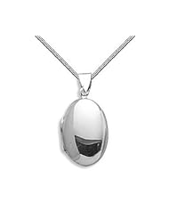Small Oval Locket Sterling Silver Polished Holds 2 Pictures, Includes Chain