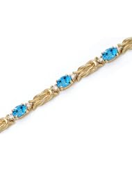 14k Yellow Gold Natural Blue-Topaz And Diamond Tennis Bracelet