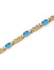 14K Yellow Gold Oval Blue Topaz and Diamond Bracelet