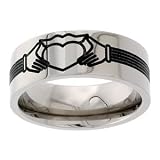 31H%2BCO9b9lL. SL160  Titanium 9 mm  Flat Comfort Fit with Claddagh Pattern Celtic Wedding Band. LIFETIME WARRANTY.