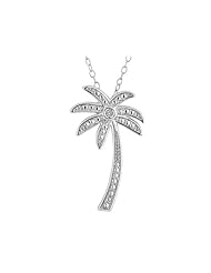Palm Tree Pendant Necklace with Diamond Accent in Sterling Silver with Chain