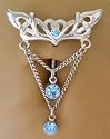 Lt Blue Heart Tribal Bow Drop Dangle Reverse top mount Belly Navel Ring body jewelry piercing bar