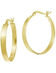 Goldtone Finish Silver Flat Polished Hoop Earrings