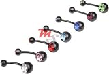 BLACK TITANIUM LOT 7 Double Jeweled Belly Button Ring