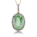 Yellow Gold Classic Pendant w Green Amethyst & Diamonds