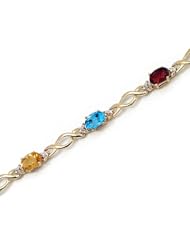 14K Yellow Gold Oval Multi and Diamond Bracelet