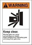 WARNING Keep Clear. Moving Gate Can Cause Serious Injury Or Death. Keep Children From Operating Gate And Away From Gate Area. (w/Graphic) 14 x 10 Aluminum Sign
