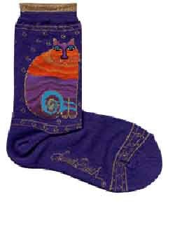 Laurel Burch Rainbow Cats Sole Mates Socks Purple
