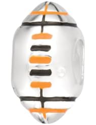 925 Sterling Silver Orange, Black Enamel Football For Chamilia, Pandora, Biagi, Personality, Reflections And More Charm Bracelets