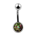 Ed Hardy Surgical Steel Belly Button Ring 8mm Ball Logo - Green Dragon - 14g - Sold per Piece