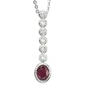 14K White Gold Oval Ruby & Bezel Set Diamond Necklace