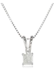 10k White Gold Princess-Cut Diamond Solitaire Pendant Necklace (1/10 cttw, I-J Color, I2-I3 Clarity), 18"