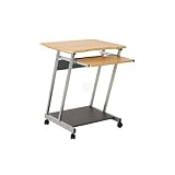 OFFICE Beech and Steel Computer PC Desk Table Trolley with Movable Surface and Castors Wheels