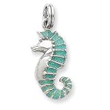 Sterling Silver Green Enamel Seahorse Charm