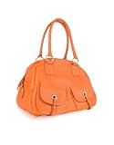 Vangi Front Pockets Grained Leather Bowler Bag Orange Vangi Front Pockets Grained Leather Bowler Bag Orange