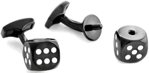 Tateossian Gunmetal Real Dice Mechanical Cube Cufflinks w/ White Dots