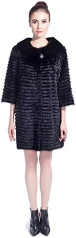 QDFUR Women's Mink Fur Coat With Sheared Rex Rabbit Overcoat Yarn Lining