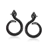.15ct t.w. CZ Snake Earrings, CZs In Silver, Black Rhodium