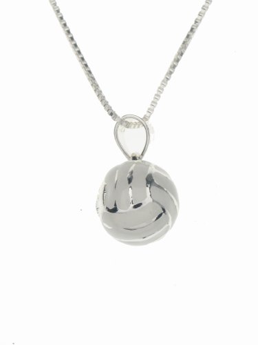 Sterling Silver Enamel Painted Volleyball Sports Pendant with Snake Chain