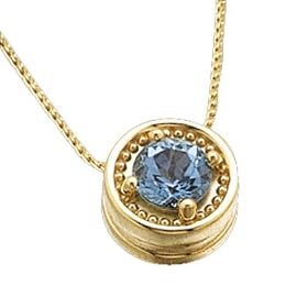 5.5mm Round Cut Aquamarine, 14K Yellow Gold. Aquamarine Solitaire Pendant... by Jewelry Days