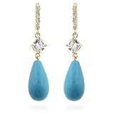 Fashion CZ Earrings - Simulated Turquoise Drop CZ Earrings