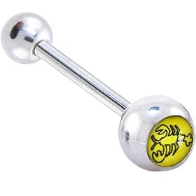 Zodiac Sign CANCER SIGN Logo Barbell Tongue Ring Zodiac Sign CANCER SIGN Logo Barbell Tongue Ring