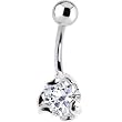 Sterling Silver 925 Clear Cubic Zirconia Scroll Solitaire Belly Ring
