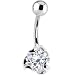 Sterling Silver 925 Clear Cubic Zirconia Scroll Solitaire Belly Ring