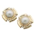 14K Yellow Gold Mabe Cultured White Pearl And Diamond Earrings