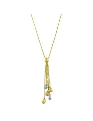 14 Karat Tri-color Gold Diamond-cut Teardrop Lariat Necklace (17 Inch)