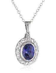 Sterling Silver White-Topaz and Created Sapphire Pendant Necklace, 18"