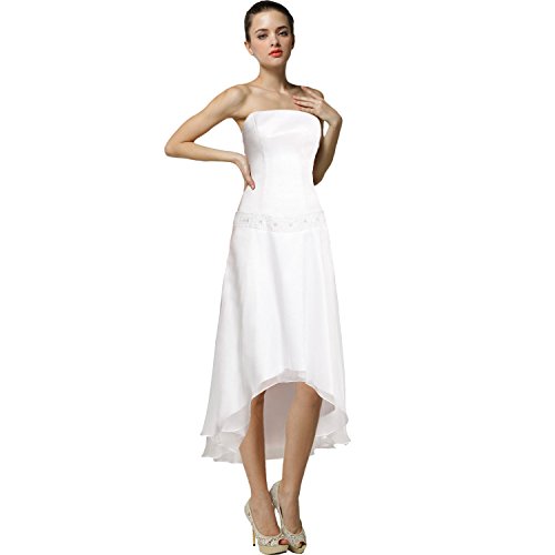 ... Womenâs Strapless Beaded Chiffon Beach Garden Short Wedding Dress