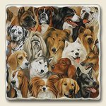 Tumbled tile trivet ~ Just Dogs ~ 7 inch square ~ code 611
