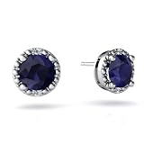 14K White Gold Round Sapphire Earrings