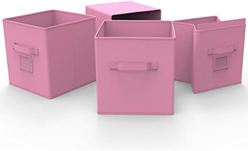 Decorative Storage Bins - Get Organized and Rid the Clutter with beautiful Storage Baskets - Perfect fit for Cubed Shelving. Set of 4 Storage Bins in Bubble Gum Pink - 100% Satisfaction Guarantee!