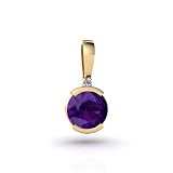 14K Yellow Gold Genuine Round Amethyst and Diamond Pendant