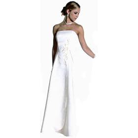 Elegant Embroidered Long Slit Front A Line Tube Prom Bridesmaid Evening Gown