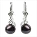 14K white gold Black Dangle Freshwater cultured pearl earrings